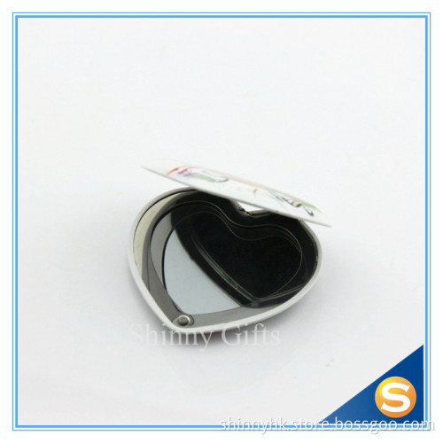 Full color logo imprint Heart Shape Silver Plated Makeup Compact Mirror